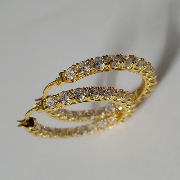 Rare Vintage Find Jewelry - Sterling Silver 925 Inside Out Gold Hoop Earrings